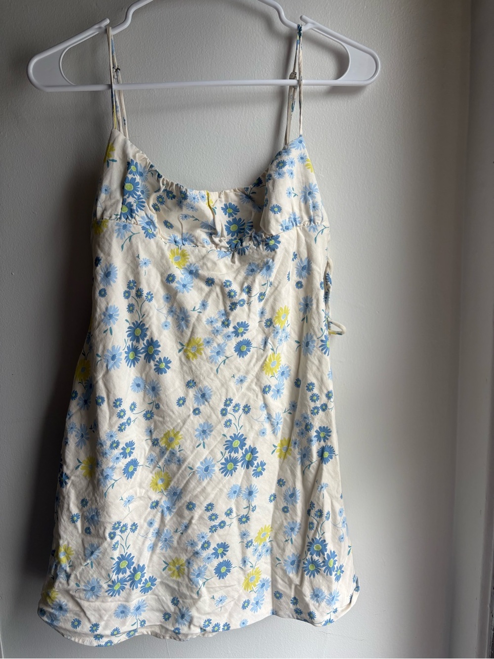 Zara Cream Floral Slip Dress with Blue & Yellow Blooms